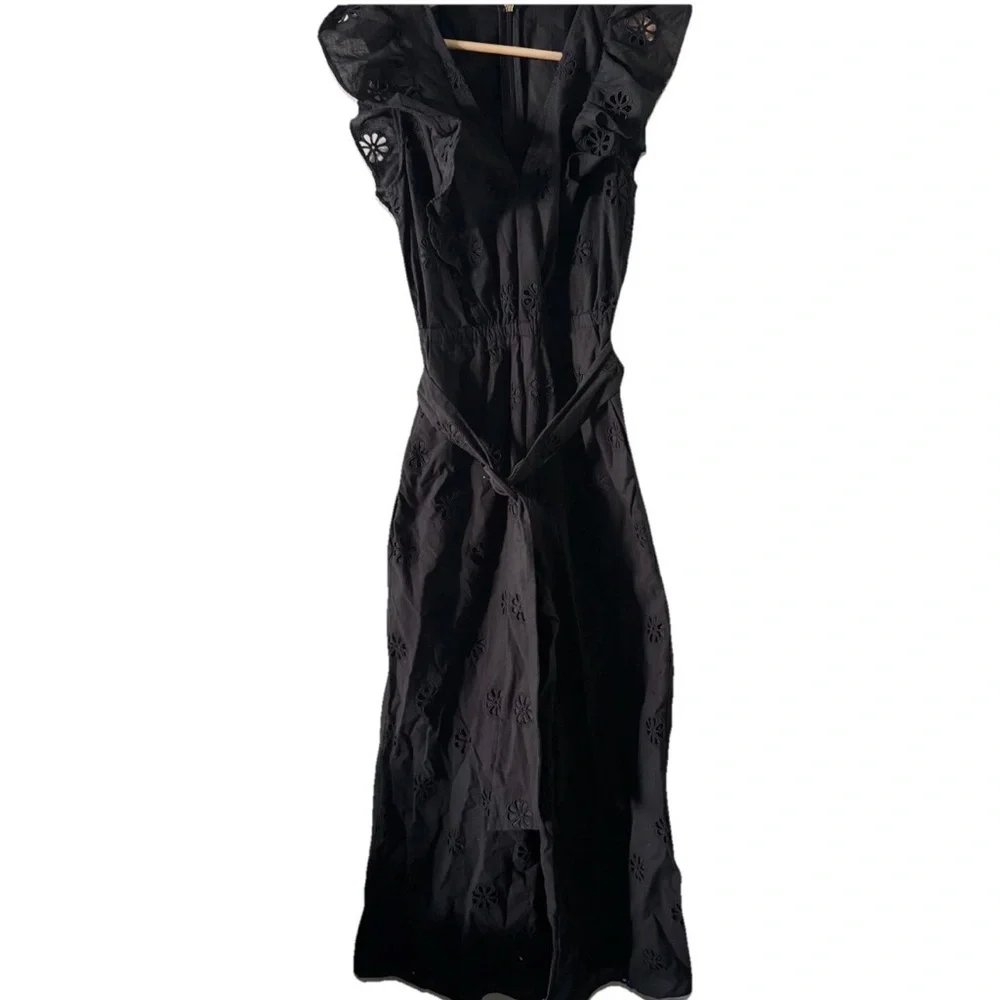 Kate Spade New York Clover Eyelet Jumpsuit‎ Black Sz 00 belt